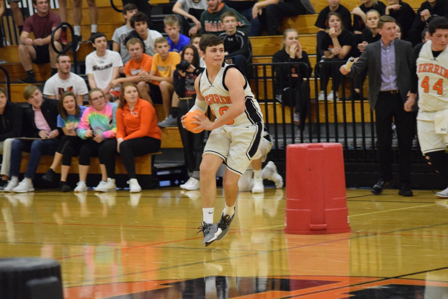 Chance Karnes (10) zeroes in on his opponent..