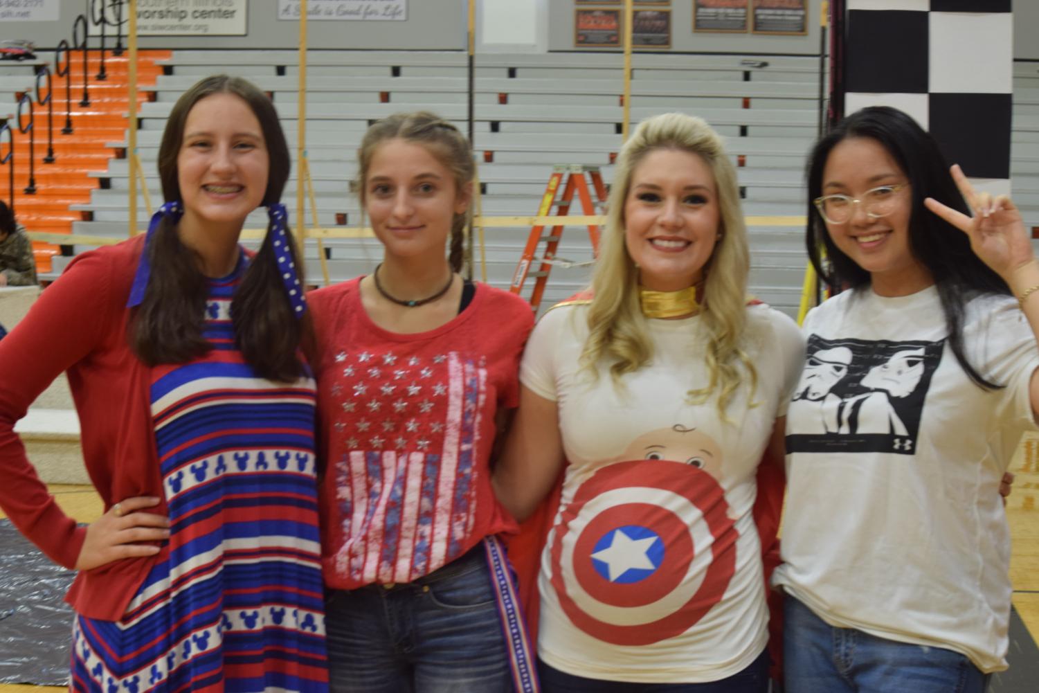 Mrs. Jones poses with some of her freshmen class.