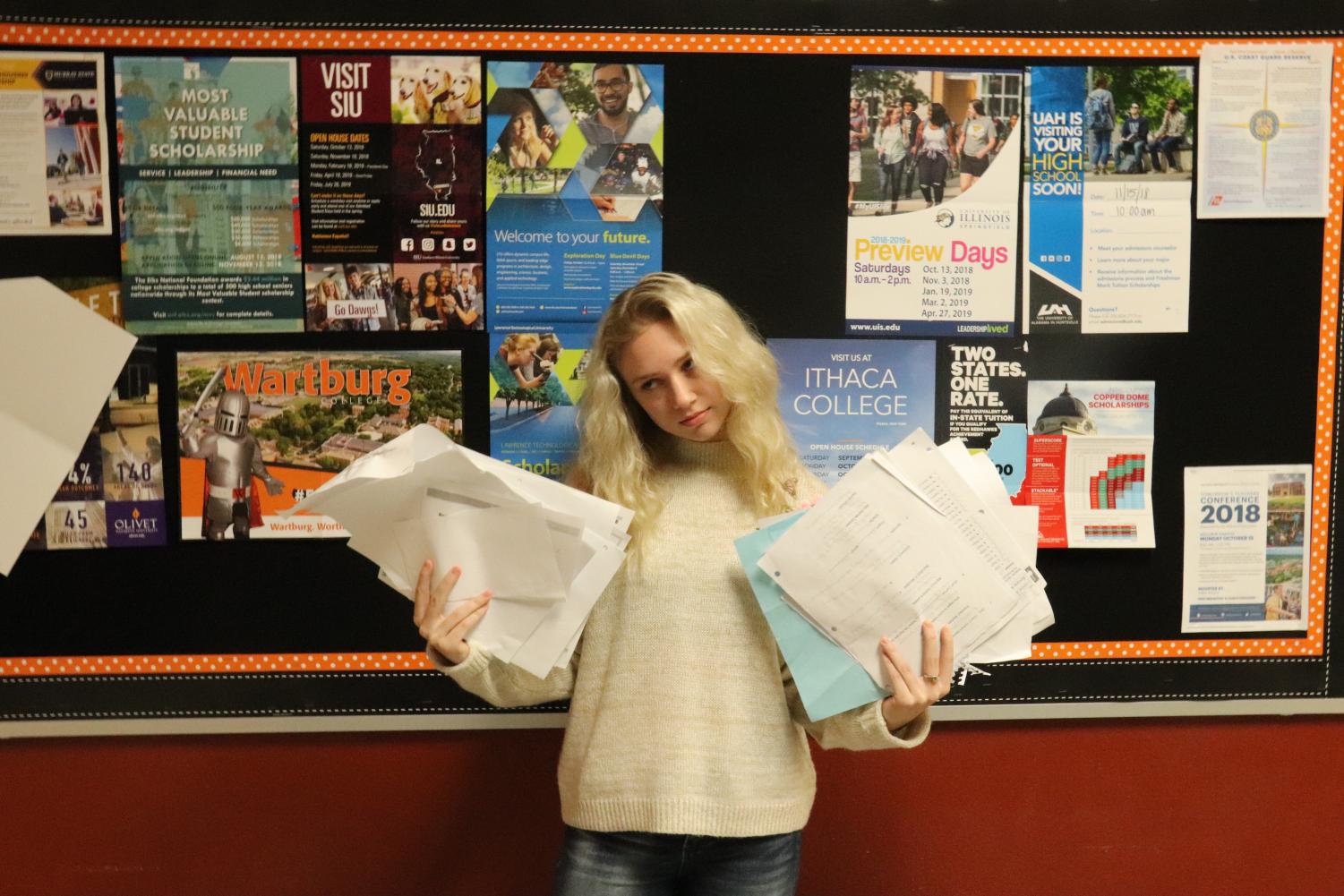 Ashlyn Baldi stresses over the massive amounts of college scholarship and entrance forms.