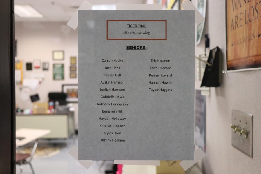 Each teacher has a list of their Tiger Time students posted on their door.