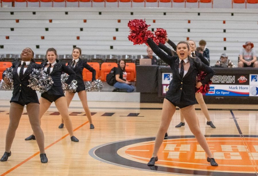 The dancers form separate lines while performing their Pom routine at the third annual Herrin Regional Contest.