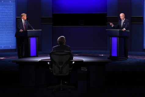 Donald Trump and Joe Biden keep a safe distance while on the debate stage.