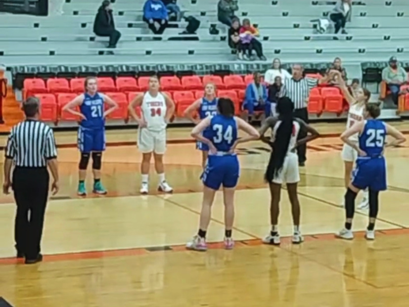 The Lady Tigers get in place for a free throw against Anna-Jonesboro.