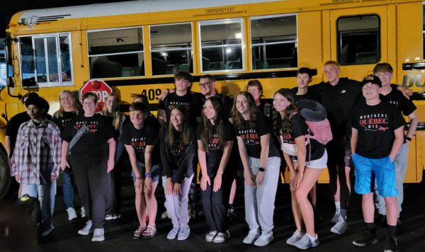  The HHS French Travel Club poses just before they depart for St. Louis