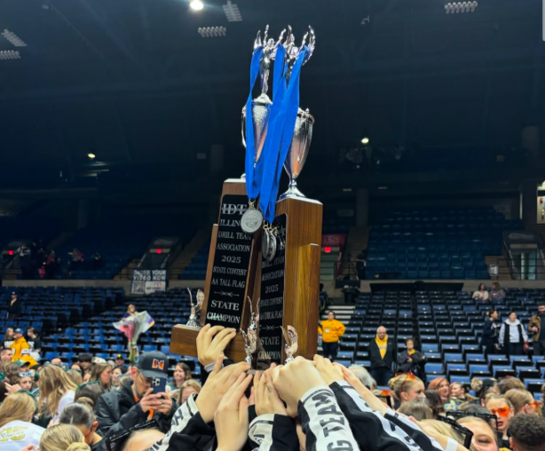 The Herrin High Flag Team boasts their state trophies and medals. Courtesy of “Herrinhsflag” on Instagram.
