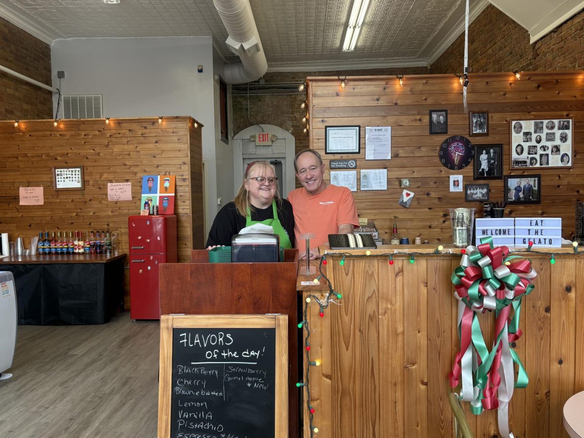 Jim and Carol pose in their gelato shop