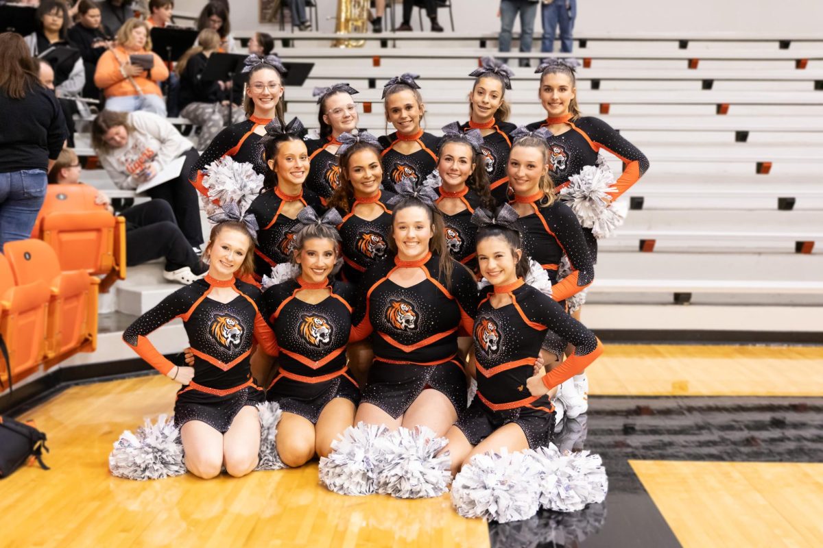 The cheerleaders pose during one of the home basketball games.