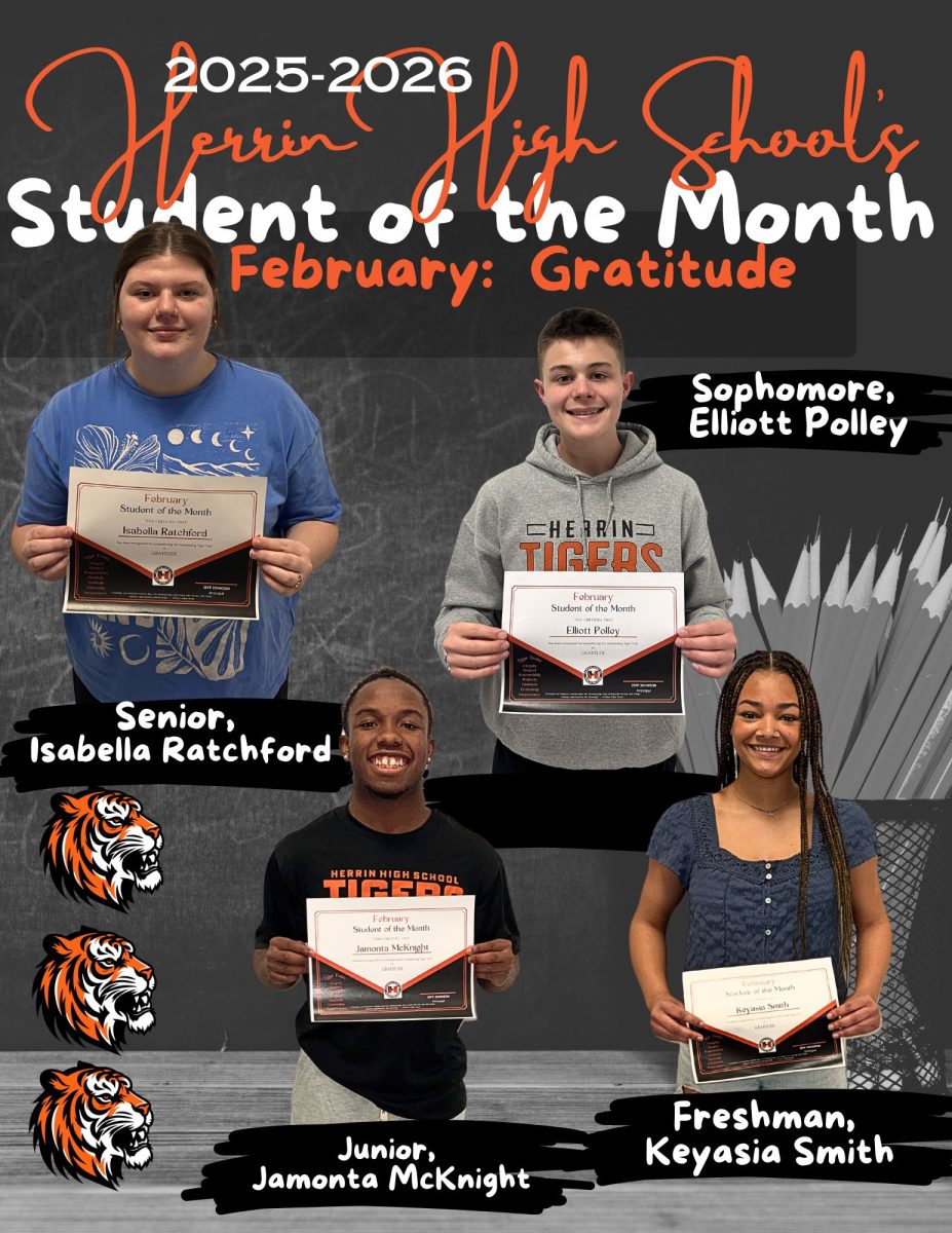 The selected students for February were Isabella Ratchford (12), Jamonta McKnight (11), Elliott Polley (10), and Keyasia Smith (9).